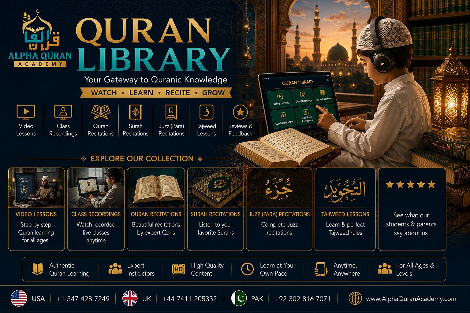 Quran Library for learning Quran with Tajweed online